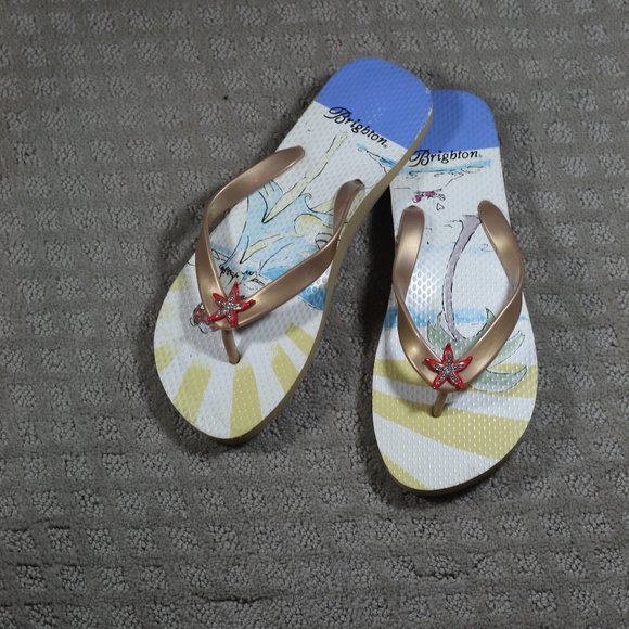 Brighton Size 7/8 Beach Scene Flip Flops with Starfish Accent - Picture 1 of 5